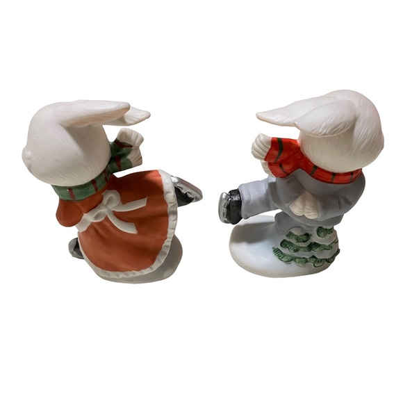 Vintage Homco Figurines Bunny Rabbit Boy Girl Ice Skating Winter Christmas 5305 - Picture 3 of 5